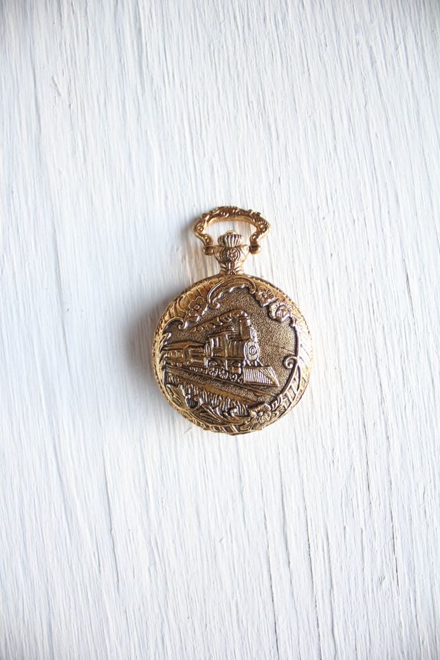 Vintage Gold Train Pocket Watch Selected By Moons + Junes Vintage #1