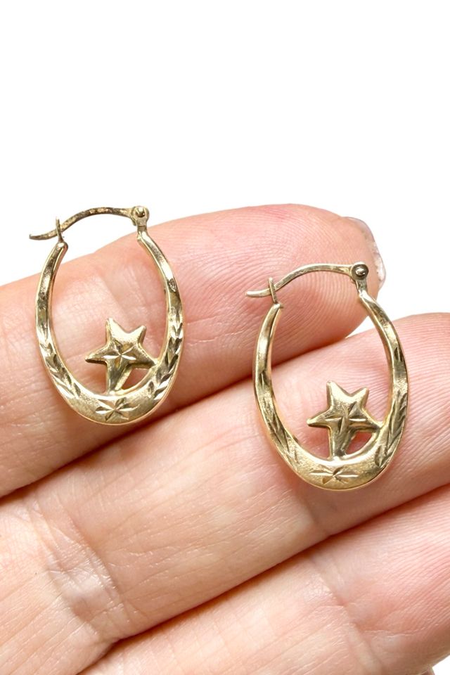 Vintage 10k Gold Star Huggie Hoop Earrings Selected by Lux Revival #1