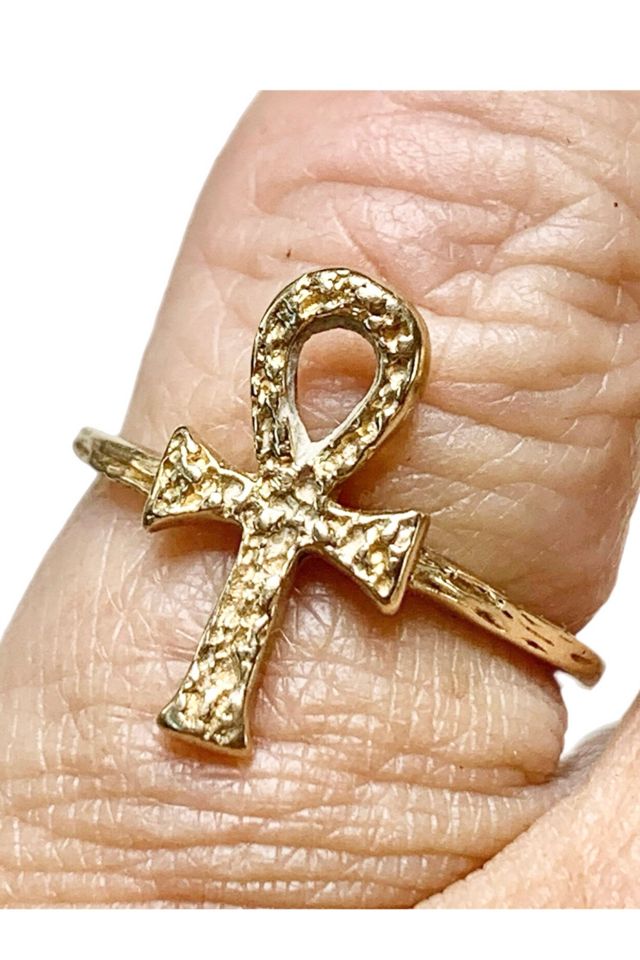 1970s Vintage 14k Gold Ankh Ring Selected by Lux Revival #1
