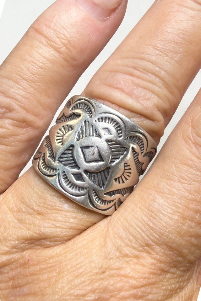 Vintage Wide Sterling Southwestern Ring with Stampings Selected by Lux Revival #1