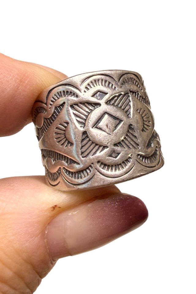 Vintage Wide Sterling Southwestern Ring with Stampings Selected by Lux Revival #3