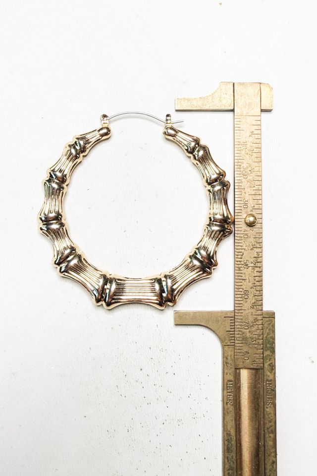 Vintage XL Gold Tone Bamboo Hoop Door Knocker Earrings Selected by Lux Revival #2