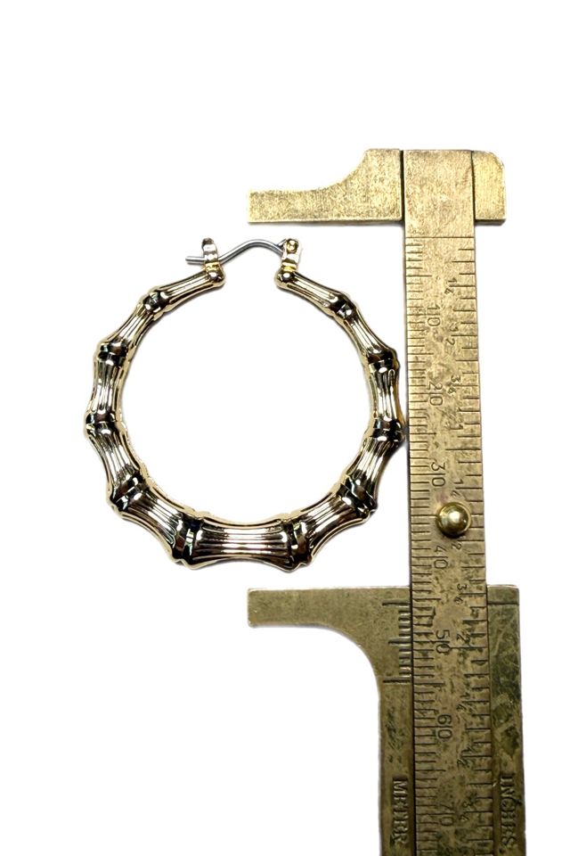 Vintage Gold Tone Bamboo Hoop Earrings 1 1/2” Selected by Lux Revival #2