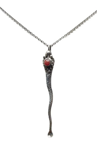 Egyptian Revival Sterling Cobra Snake Necklace with Carnelian Selected by Lux Revival