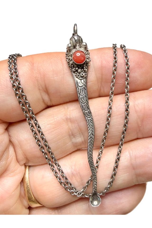 Egyptian Revival Sterling Cobra Snake Necklace with Carnelian Selected by Lux Revival #1