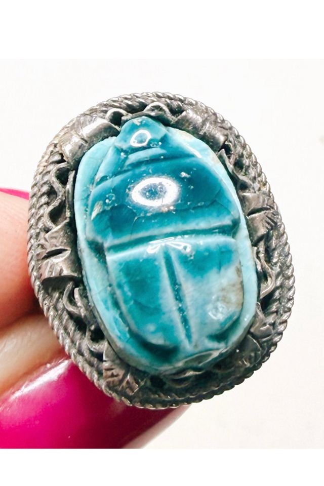 Vintage 1970s Sterling Egyptian Revival Scarab Ring Selected by Lux Revival #1