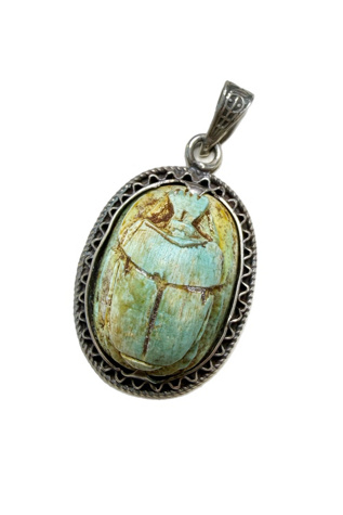 Egyptian Revival 1970s XL Sterling Scarab Pendant Selected by Lux Revival