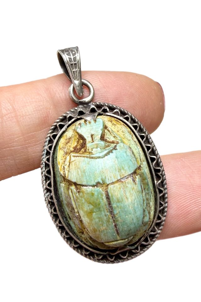Egyptian Revival 1970s XL Sterling Scarab Pendant Selected by Lux Revival #1