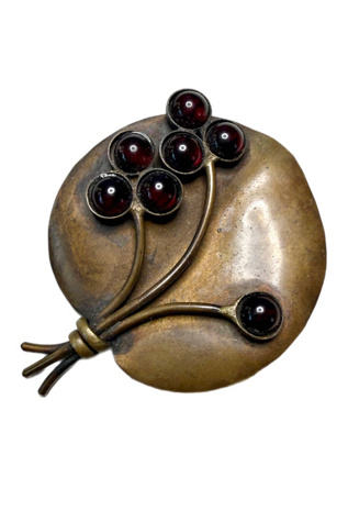 Art Nouveau Copper Lily Pad Brooch with Garnets Selected by Lux Revival