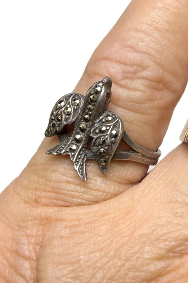 Antique Deco Sterling + Marcasite Bird Ring Selected by Lux Revival #1