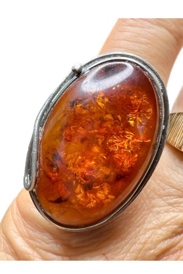 Vintage XL Sterling + Baltic Amber Ring Selected by Lux Revival #1