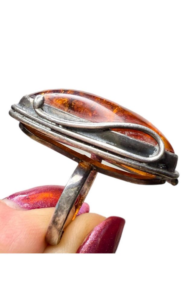 Vintage XL Sterling + Baltic Amber Ring Selected by Lux Revival #3