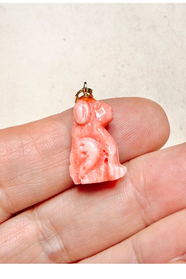 Antique Coral + 14k Gold Dog Pendant Charm Selected by Lux Revival #1