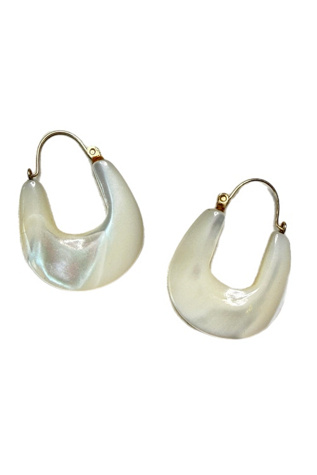 Vintage 14k Gold + Mother Of Pearl Hoop Earrings Selected by Lux Revival