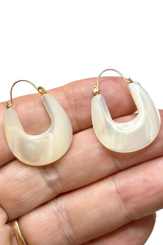 Vintage 14k Gold + Mother Of Pearl Hoop Earrings Selected by Lux Revival #1