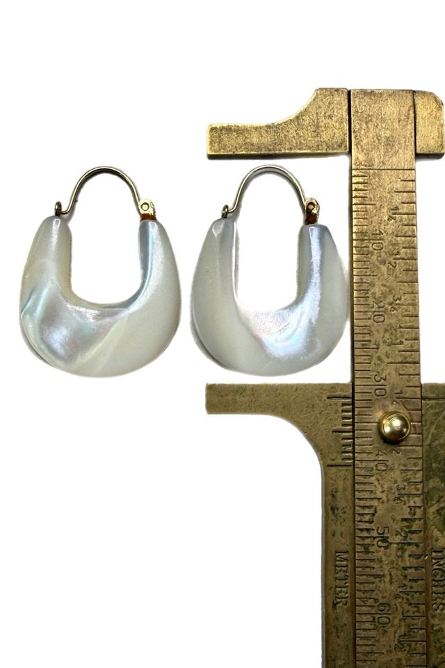 Vintage 14k Gold + Mother Of Pearl Hoop Earrings Selected by Lux Revival #2