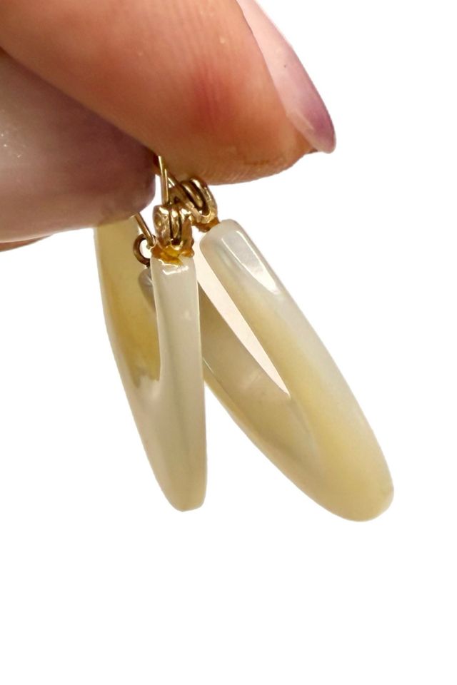 Vintage 14k Gold + Mother Of Pearl Hoop Earrings Selected by Lux Revival #3