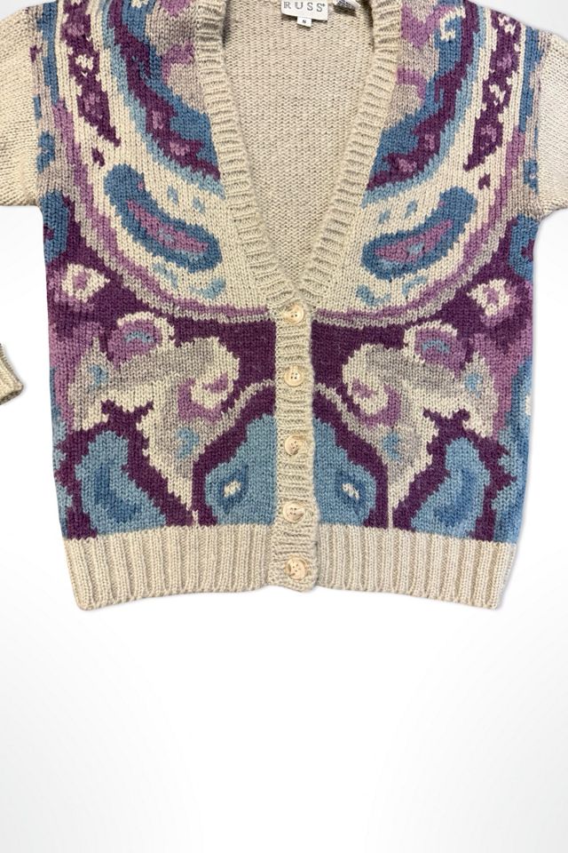 1980s Neutral Violet Paisley Cardigan Selected By Ritual Vintage #1