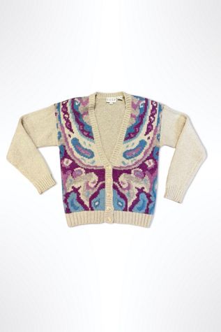 1980s Neutral Violet Paisley Cardigan Selected By Ritual Vintage