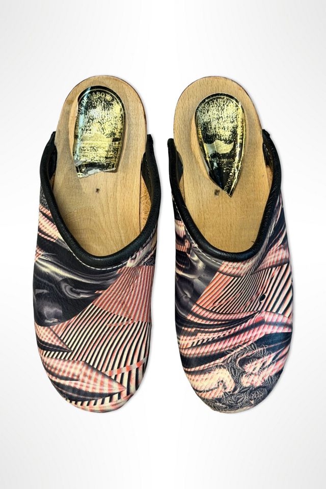Y2K Techno Rave Print Leather Clogs Selected By Ritual Vintage #1