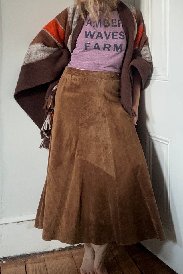 Vintage Brown Suede Maxi Patchwork Skirt Selected by KA.TL.AK #1