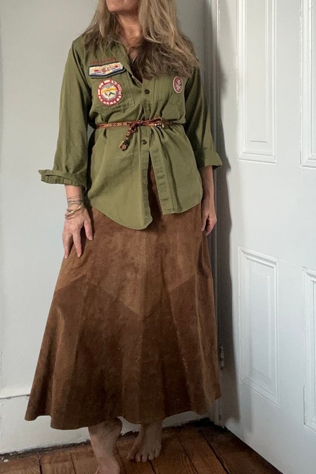 Vintage Brown Suede Maxi Patchwork Skirt Selected by KA.TL.AK #2