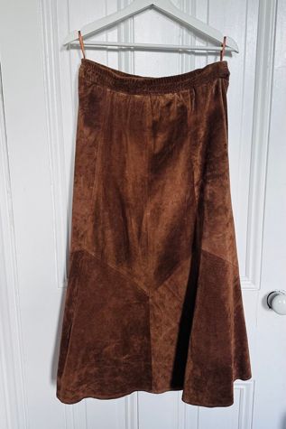 Vintage Brown Suede Maxi Patchwork Skirt Selected by KA.TL.AK