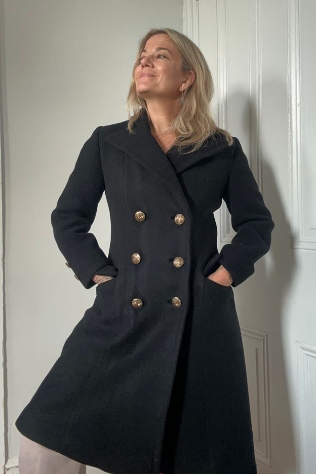 Vintage Black Wool Double-Breasted Tailored Pea Coat Selected by KA.TL.AK #1