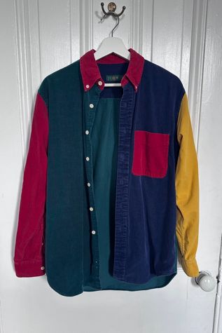 Vintage 1990’s J.Crew Color Block Corduroy Button -down Shirt Selected by KA.TL.AK