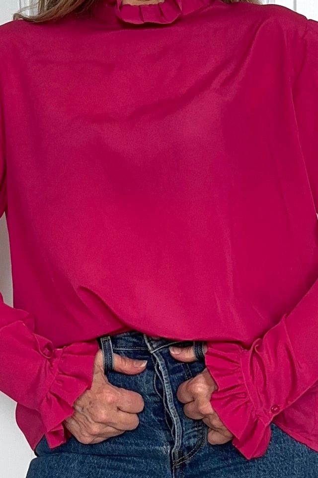Vintage Deep Pink Blouse with Ruffle Collar and Cuffs Selected by KA.TL.AK #1