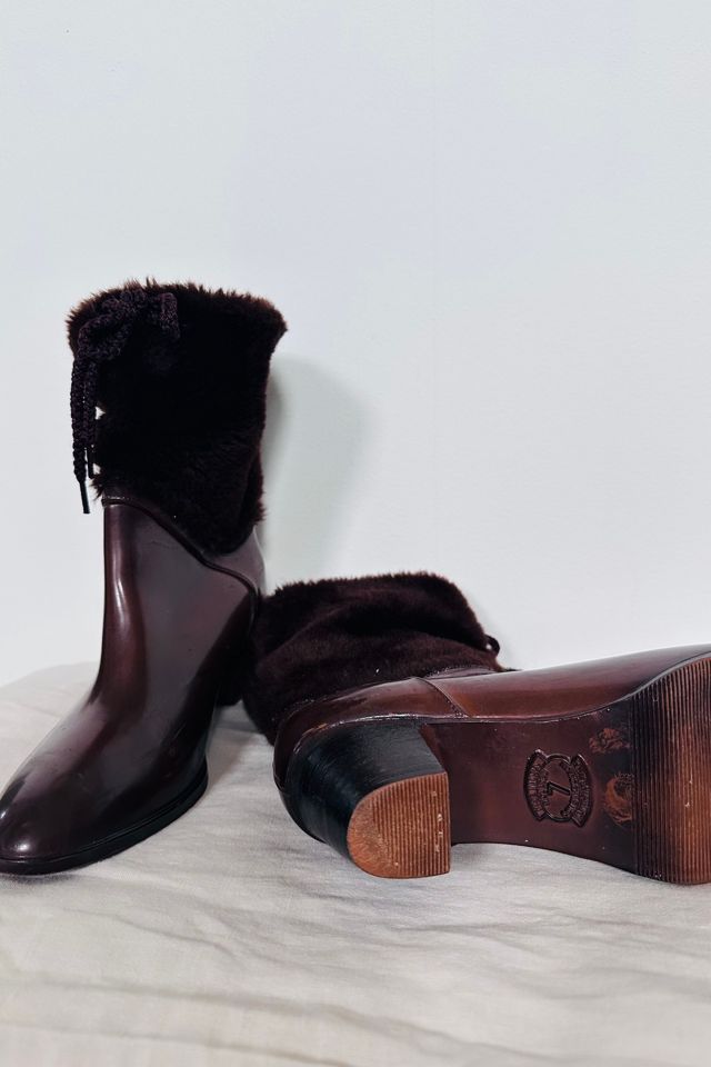 Vintage 1970’s Brown Faux Fur Cuffed Rain or Winter Boots Selected by KA.TL.AK #1