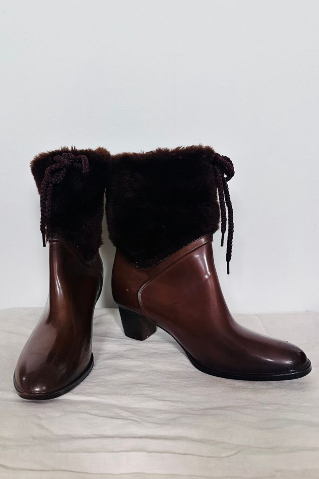 Vintage 1970’s Brown Faux Fur Cuffed Rain or Winter Boots Selected by KA.TL.AK #2