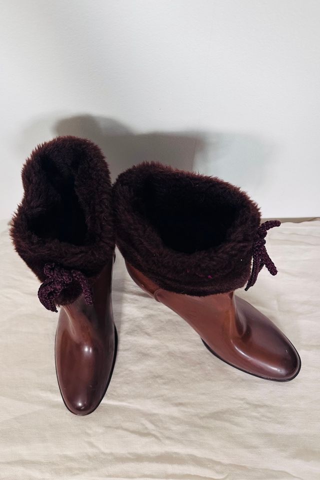 Vintage 1970’s Brown Faux Fur Cuffed Rain or Winter Boots Selected by KA.TL.AK #3