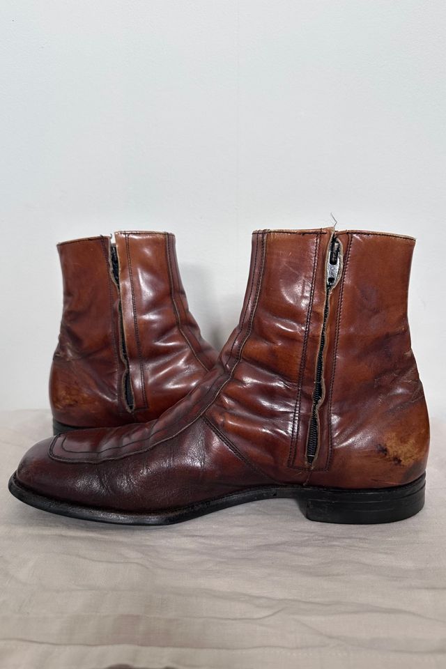 Vintage Brown Leather Men’s Apron Toe Side-Zip Dress Boots Selected by KA.TL.AK #1
