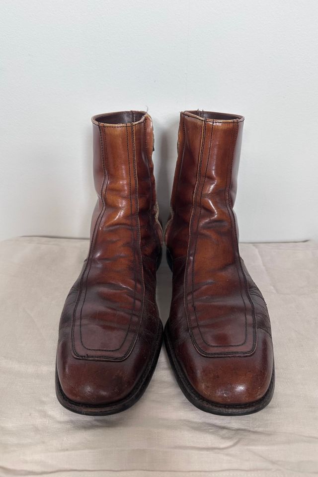 Vintage Brown Leather Men’s Apron Toe Side-Zip Dress Boots Selected by KA.TL.AK #2