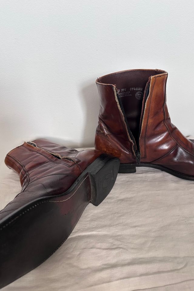 Vintage Brown Leather Men’s Apron Toe Side-Zip Dress Boots Selected by KA.TL.AK #3