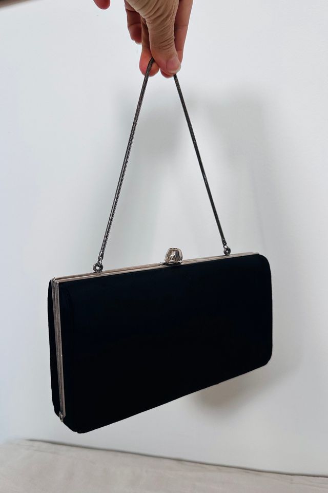 Vintage 1950’s Ingber Black Satiny Evening Bag with Bejeweled Clasp Selected by KA.TL.AK #3