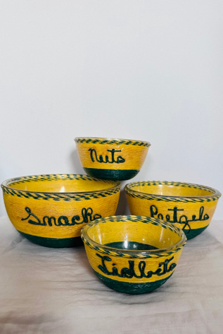 Vintage Snacks, Pretzels, Nuts and Tidbits Glass Nesting Bowl Set Selected by KA.TL.AK