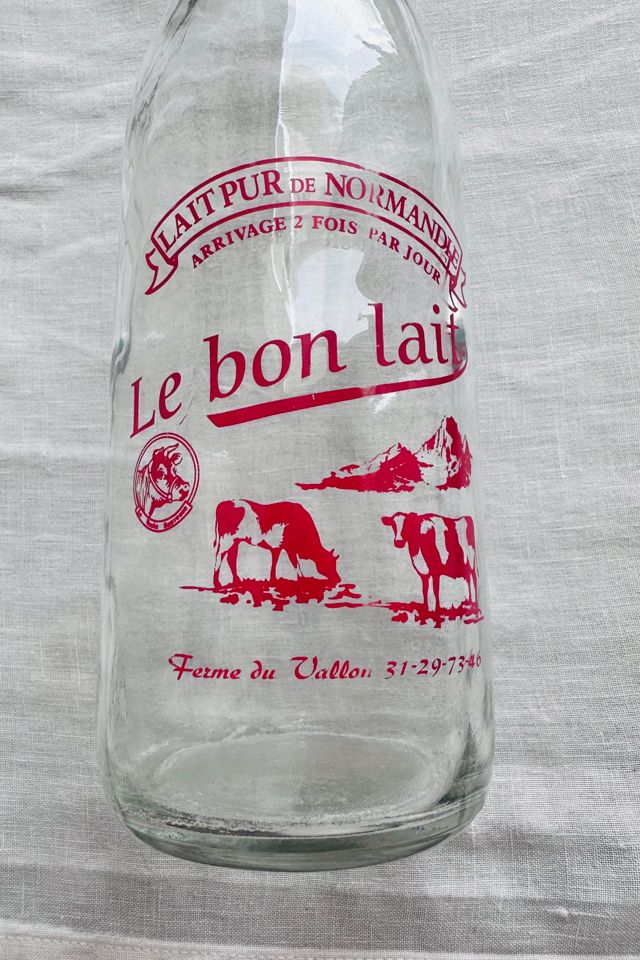 Vintage Le Bon Lait French Glass Milk Bottle with Red Graphics Selected by KA.TL.AK #1