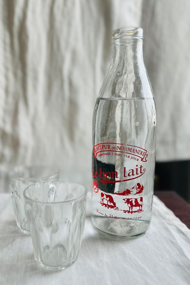 Vintage Le Bon Lait French Glass Milk Bottle with Red Graphics Selected by KA.TL.AK #2