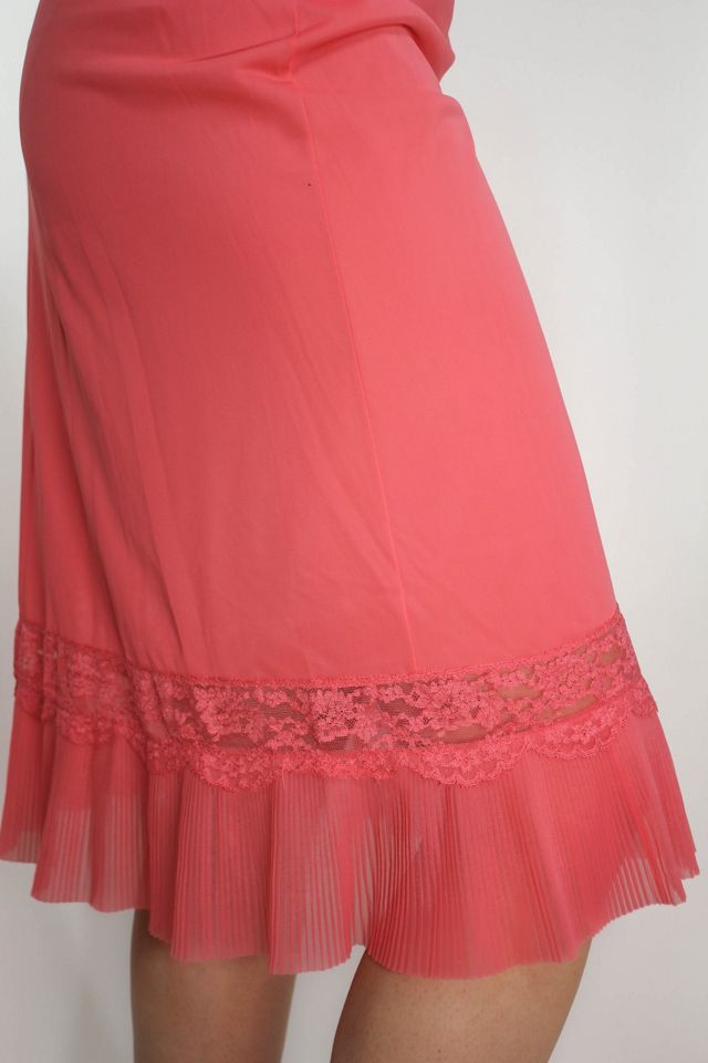 1960s Coral Pink Pleated Lace Intimates Slip Skirt Selected By Moons + Junes Vintage #1