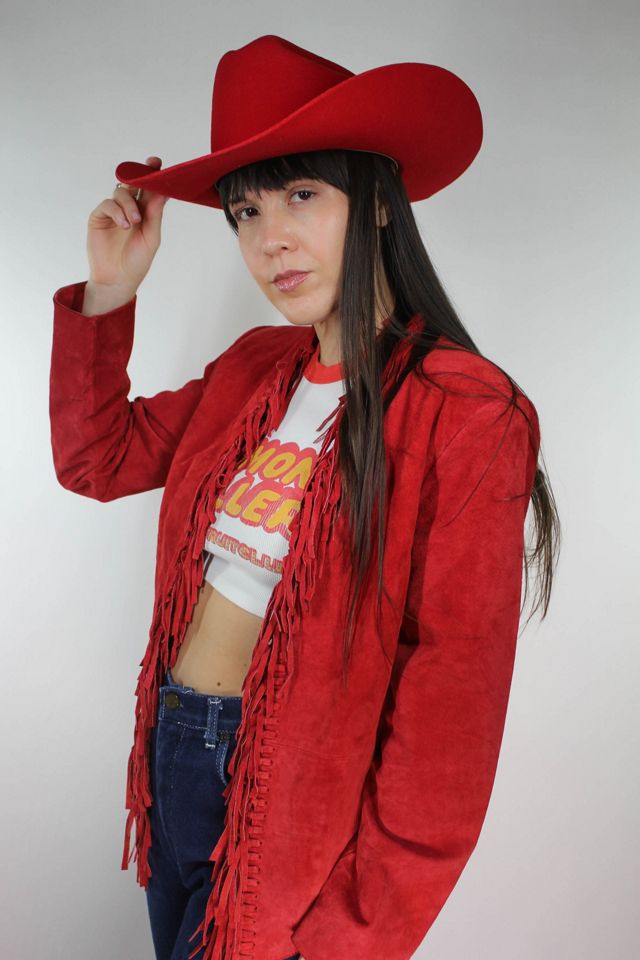 1980s Red Fringe Western Suede Jacket Selected By Moons + Junes Vintage #1