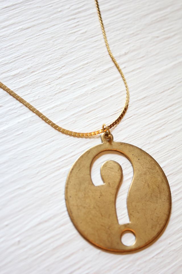 Vintage Question Mark Gold Tone Brass Pendant Necklace Selected By Moons + Junes Vintage #2