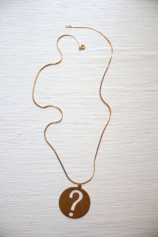Vintage Question Mark Gold Tone Brass Pendant Necklace Selected By Moons + Junes Vintage #3