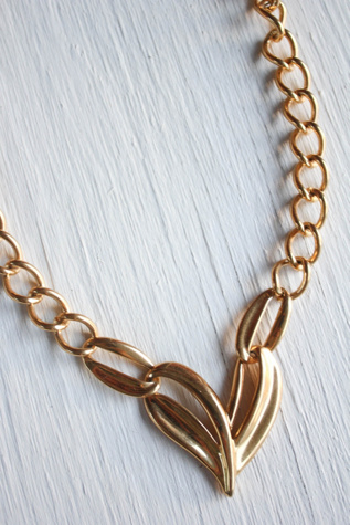 1980s Gold Heart Chunky Chain Statement Necklace Selected By Moons + Junes Vintage