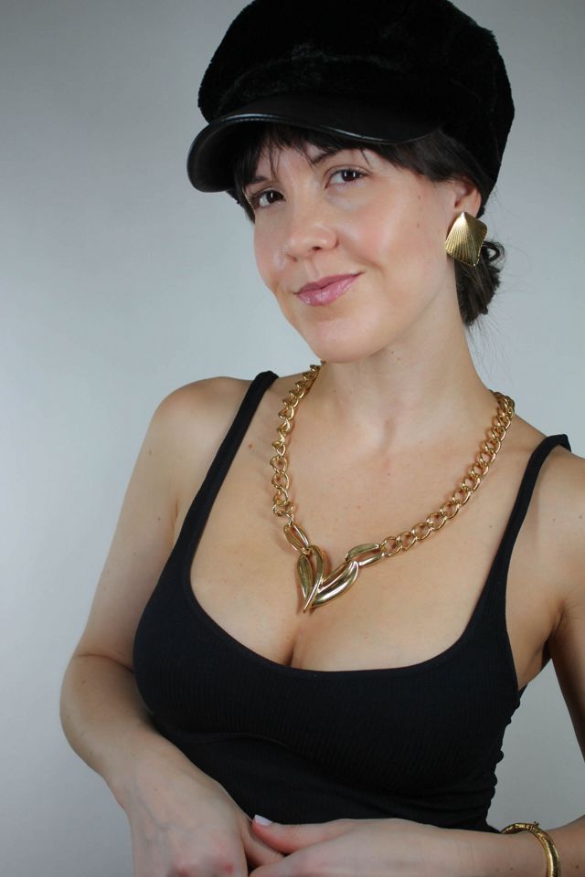 1980s Gold Heart Chunky Chain Statement Necklace Selected By Moons + Junes Vintage #1