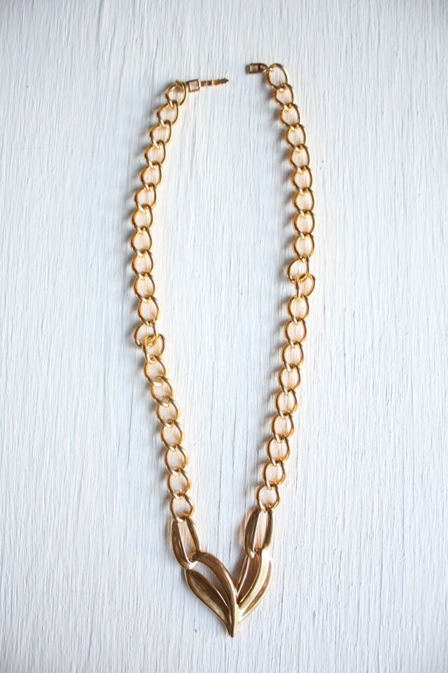 1980s Gold Heart Chunky Chain Statement Necklace Selected By Moons + Junes Vintage #2
