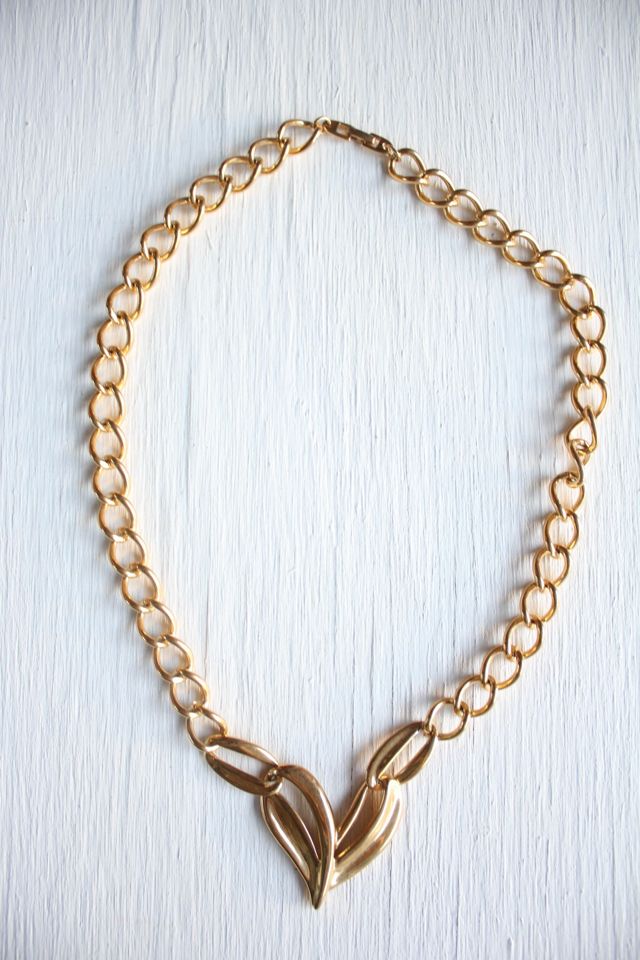 1980s Gold Heart Chunky Chain Statement Necklace Selected By Moons + Junes Vintage #3