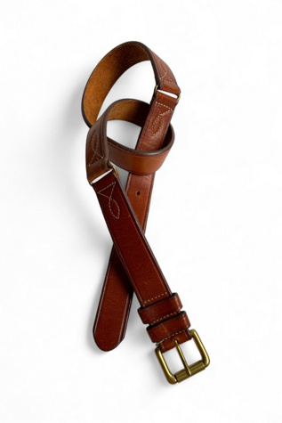 Vintage Leather & Brass Topstitched Belt Selected by SharpLilTeeth