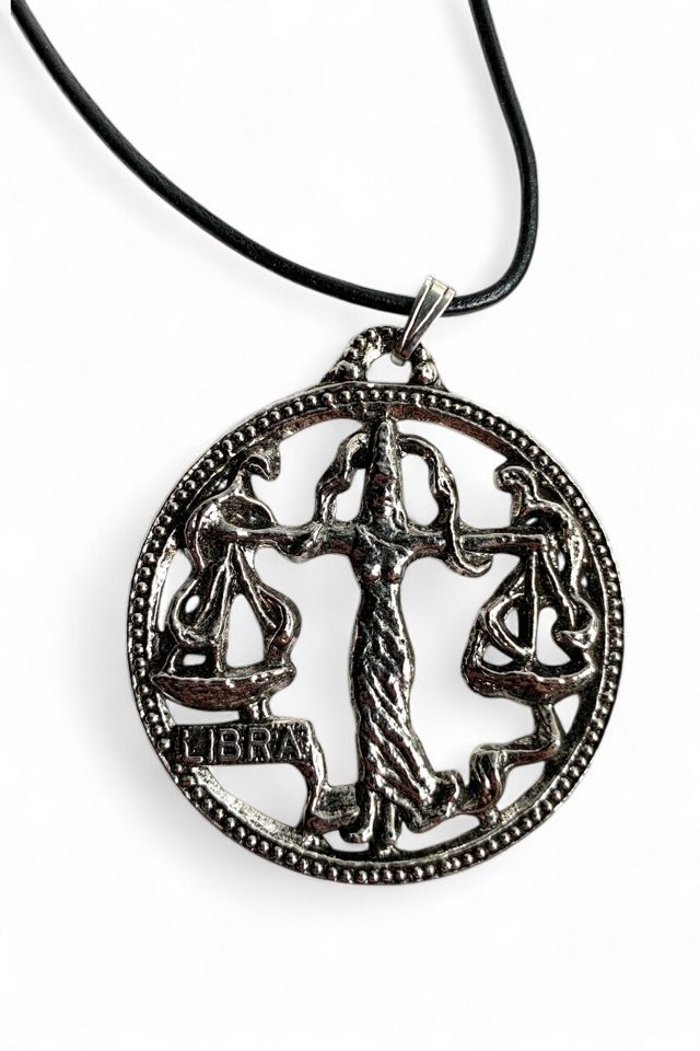 Vintage Libra Zodiac Pendant on Leather Cord Selected by SharpLilTeeth #1